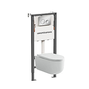 Унитаз подвесной Ceramica Ulma CN4006 белый, безободковый, с инсталляцией Balance CN121001CH и кнопкой Circle хром глянцевый купить в интернет-магазине Sanbest