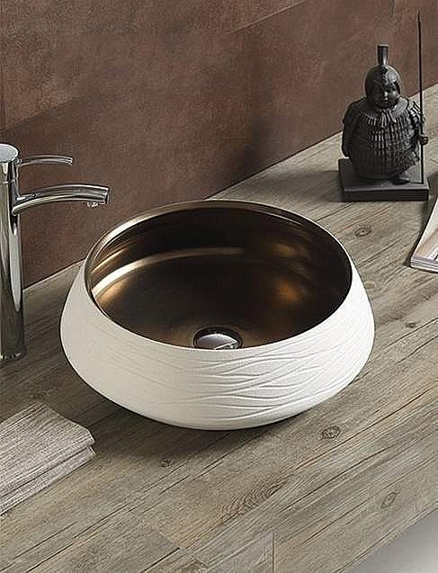 Раковина накладная Ceramalux NC 41 J2094 белая, бронзовая купить в интернет-магазине Sanbest