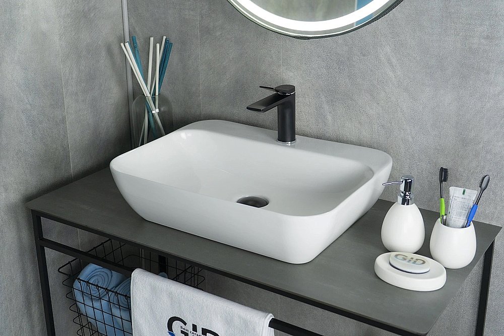 Раковина накладная Gid Geometrico 55 N9047 51184 белая купить в интернет-магазине Sanbest