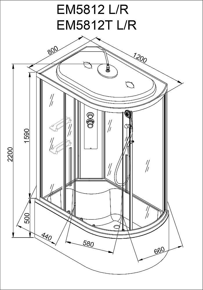 Душевая кабина AvaCan EM Серия EM5812 120х80 стандартная купить в интернет-магазине Sanbest