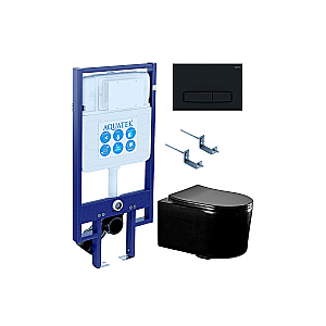 Унитаз подвесной Aquatek МИЯ AQ2004-MB+INS-0000020+KDI-0000025+KKI-0000002 черный матовый, безободковый, с крышкой микролифт, с инсталляцией, с черной матовой кнопкой купить в интернет-магазине Sanbest