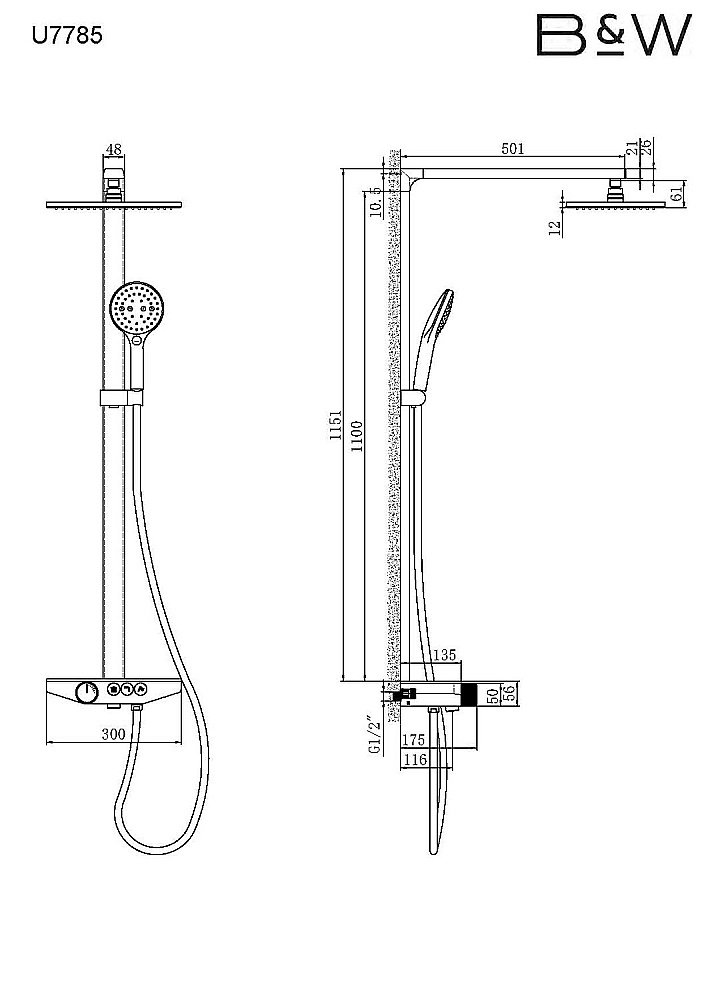 Душевая система Black&White UNIVERSE U7785GM оружейная сталь купить в интернет-магазине сантехники Sanbest