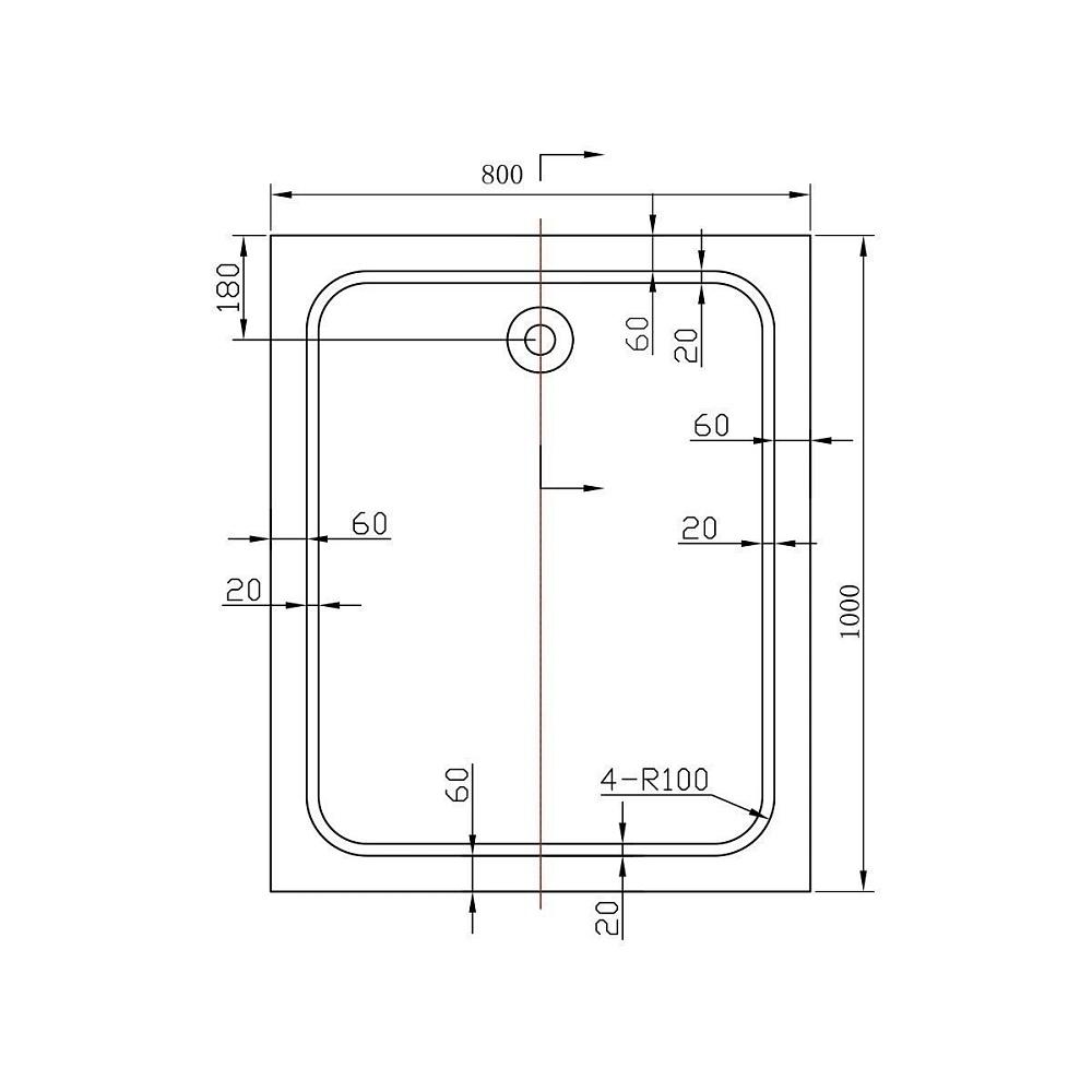 Душевой поддон Vincea VST-2AR-8010 100x80 купить в интернет-магазине Sanbest