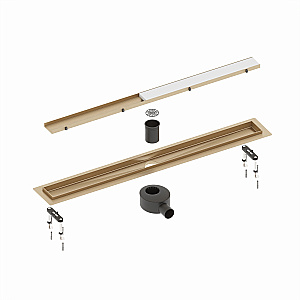 Душевой лоток TIMO Drain System 600 с двусторонней панелью "plate" под плитку, Золото матовое купить в интернет-магазине Sanbest