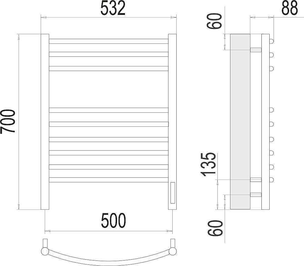 Полотенцесушитель электрический Terminus Классик П9 500х700 купить в интернет-магазине сантехники Sanbest