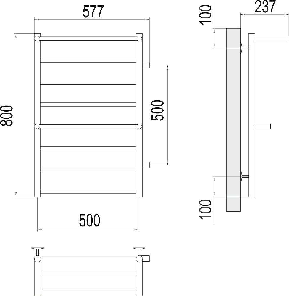 Полотенцесушитель водяной Terminus Анкона П8 500х800 с боковым подключением 500 купить в интернет-магазине сантехники Sanbest