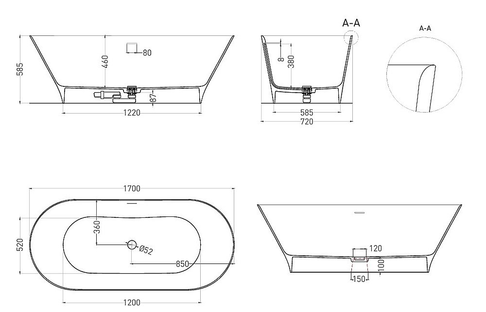 Ванна Salini Mona S-Sense 102912GF 170х72 RAL купить в интернет-магазине Sanbest