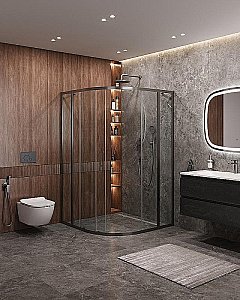 Душевой уголок Cezares Molveno 120x120 R-11-90+30-C-GM-IV стекло прозрачное/профиль матовая оружейная сталь купить в интернет-магазине Sanbest