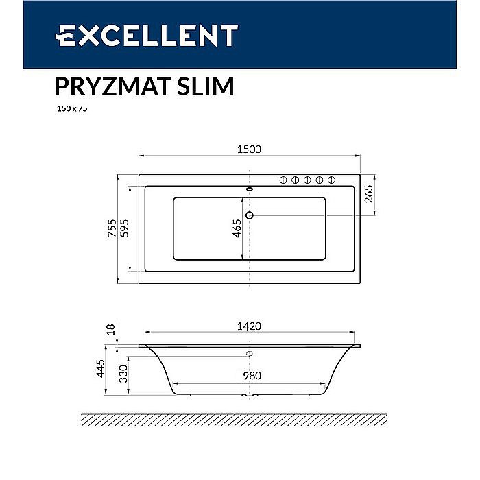 Ванна Excellent Pryzmat Slim 150х75 WAEX.PRY15WHS белая купить в интернет-магазине Sanbest
