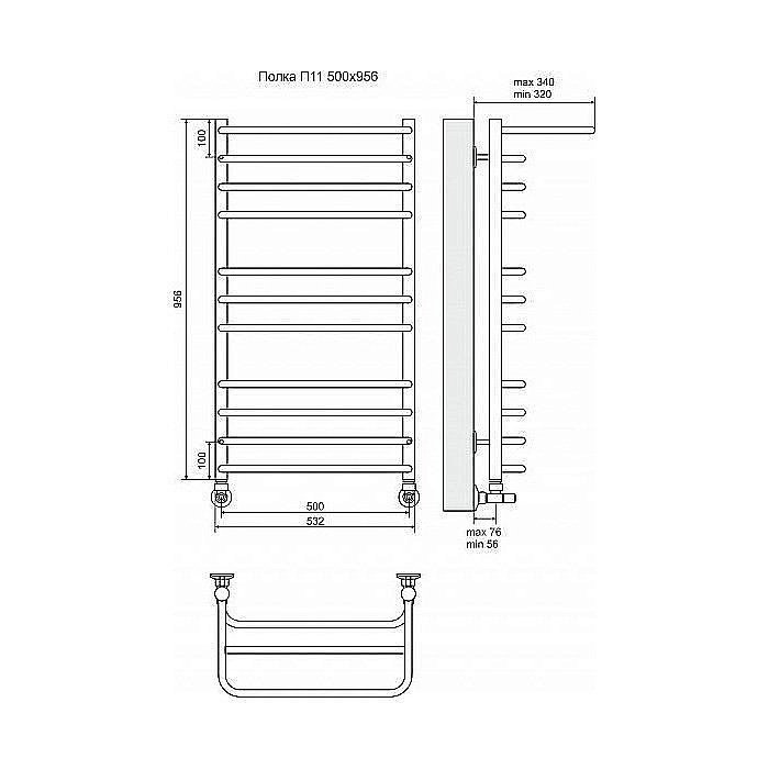 Полотенцесушитель водяной Terminus Полка П11 500x956 купить в интернет-магазине сантехники Sanbest