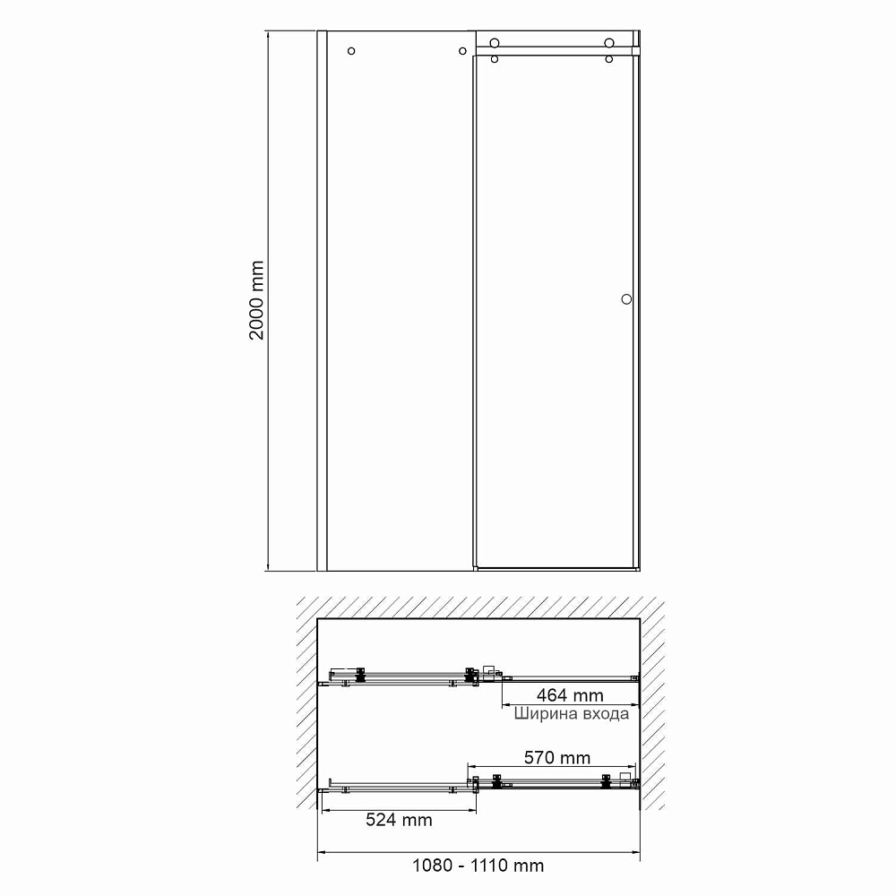 Душевая дверь WasserKRAFT Vils 56R13 110 стекло прозрачное/профиль серебро купить в интернет-магазине Sanbest