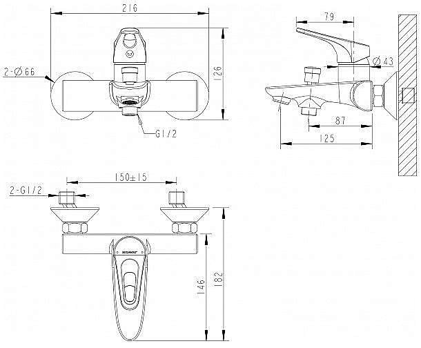 Смеситель для ванны Bravat DROP-D F648162C-01 купить в интернет-магазине сантехники Sanbest