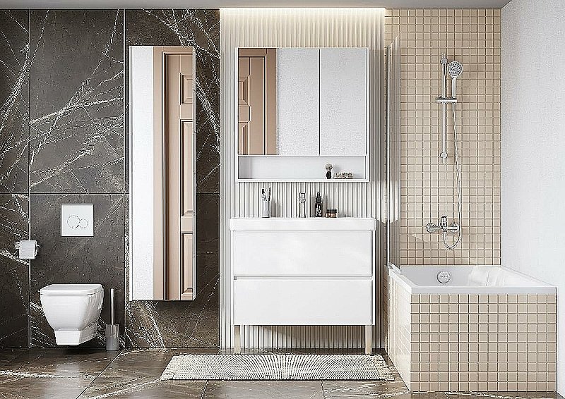 Зеркальный шкаф Акватон Сканди 1A252302SD010 90 белый купить в интернет-магазине сантехники Sanbest