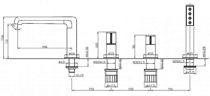 Смеситель для ванны BelBagno UNO BVD4 хром купить в интернет-магазине сантехники Sanbest