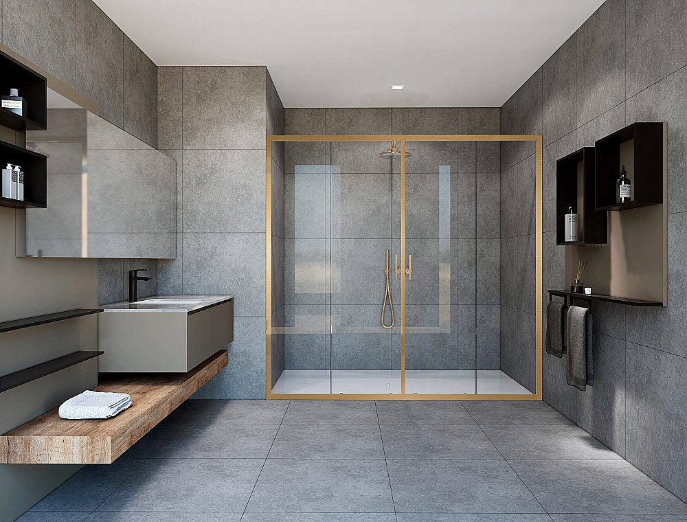 Душевая дверь Vincea Garda VDS-1G2170CLG 170 профиль брашированное золото/стекло прозрачное купить в интернет-магазине Sanbest