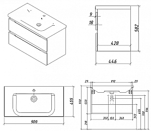 Тумба с раковиной Caprigo Forte 90 два ящика, цвет на выбор/эмаль для ванной в интернет-магазине Sanbest