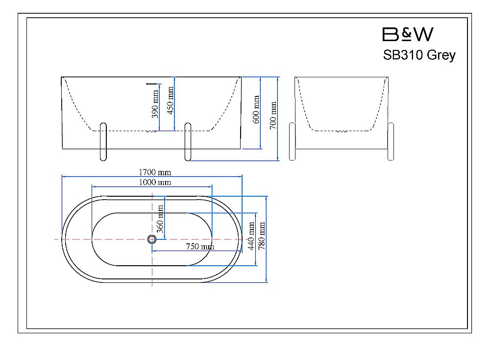 Ванна Black&White Swan 170х78 SB310 Grey серая купить в интернет-магазине Sanbest