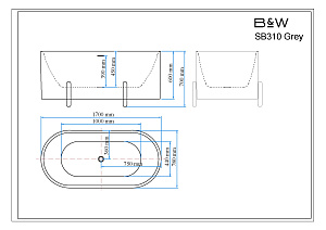 Ванна Black&White Swan 170х78 SB310 Grey серая купить в интернет-магазине Sanbest