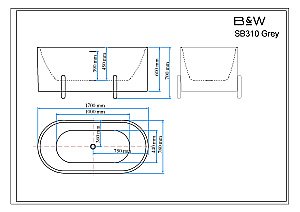 Ванна Black&White Swan 170х78 SB310 Grey серая купить в интернет-магазине Sanbest