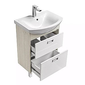 Тумба с раковиной Акватон Бекка 60 белая/дуб сомерсет для ванной в интернет-магазине Sanbest