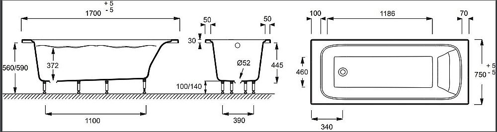 Ванна французский вариант Jacob Delafon ELITE 170x75 купить в интернет-магазине Sanbest