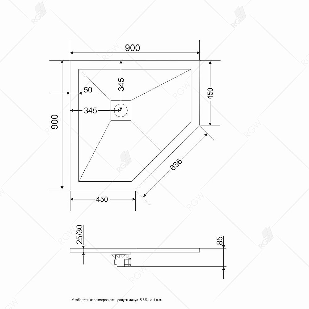 Душевой поддон RGW Stone Tray ST/T-Co 16155099-10 90х90 серый купить в интернет-магазине Sanbest