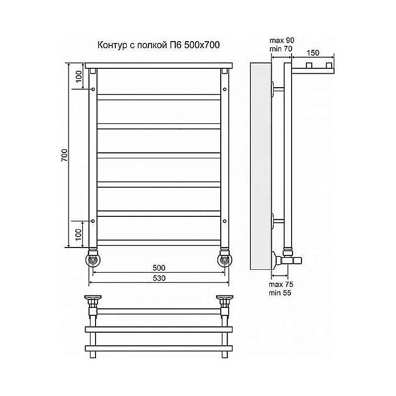 Полотенцесушитель водяной Terminus Контур с полкой П6 500x700 купить в интернет-магазине сантехники Sanbest