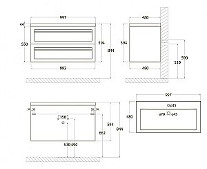 Тумба с раковиной Art&Max AM_Platino_1000_2C_SO_CM капучино матовый для ванной в интернет-магазине Sanbest