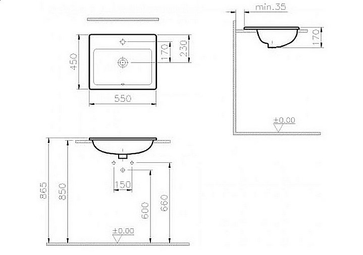 Раковина Vitra S20 quad 55 5465B003-0001 белая купить в интернет-магазине Sanbest