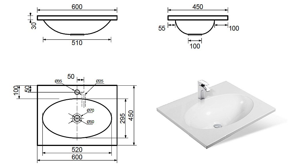 Раковина Эстет Вегас 60 цвет по RAL c блестками купить в интернет-магазине Sanbest