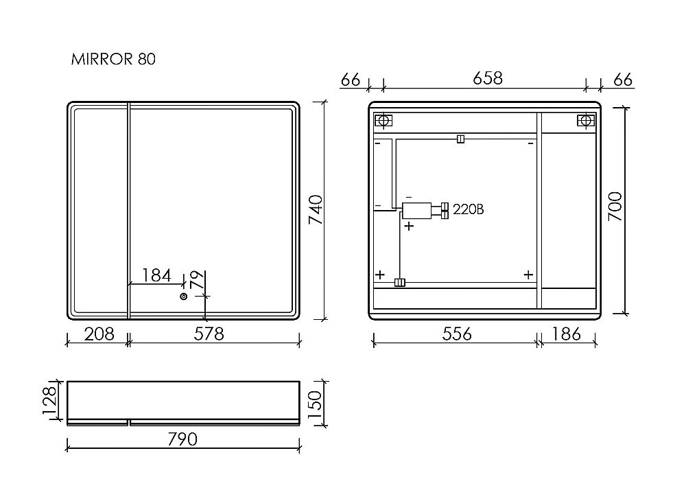Зеркальный шкаф Sancos Mirror MI80ECH дуб чарльстон купить в интернет-магазине сантехники Sanbest