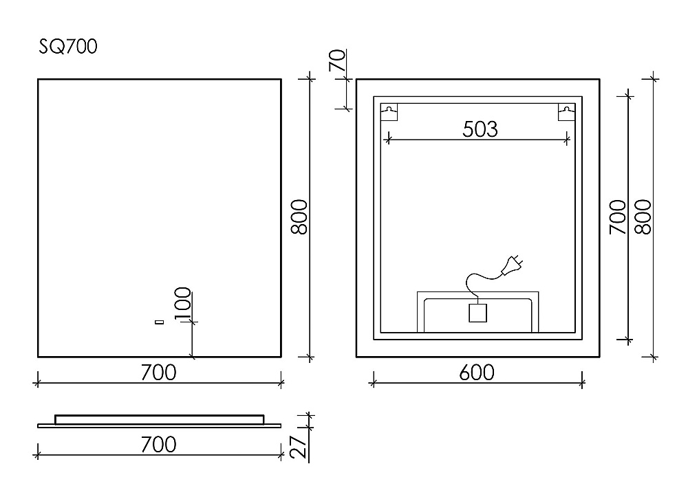 Зеркало с подсветкой Sancos Square 2.0 SQ2.700 70х80 в ванную от интернет-магазине сантехники Sanbest