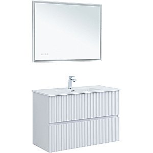 Тумба Aquanet Джейн 100 313288 с раковиной Flat 100 254365 белая матовая для ванной в интернет-магазине Sanbest