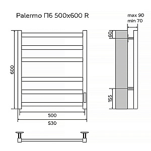 Полотенцесушитель электрический Azario PALERMO П6 500х600 AZ83856B черный купить в интернет-магазине сантехники Sanbest
