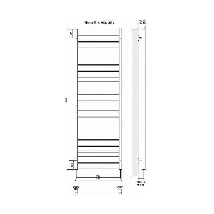 Полотенцесушитель электрический Terminus Латте П18 500x1581 левый/правый купить в интернет-магазине сантехники Sanbest