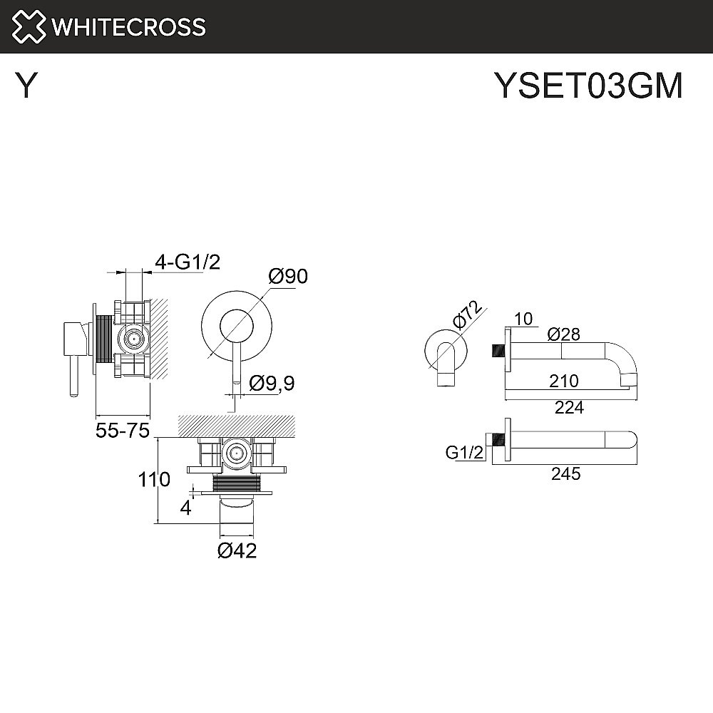 Смеситель для ванны WhiteCross Y YSET03GM оружейная сталь купить в интернет-магазине сантехники Sanbest