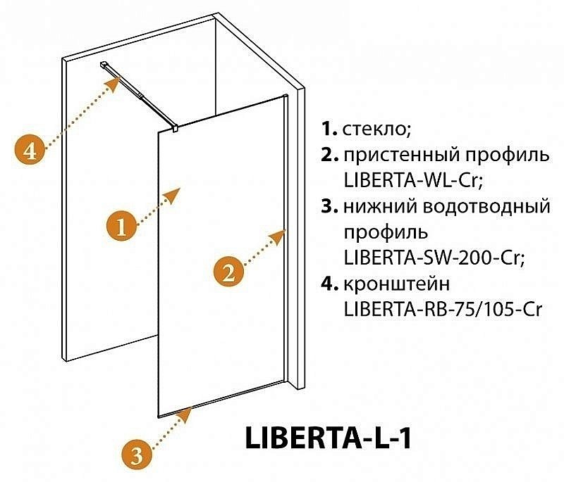 Душевое ограждение Cezares Liberta L-1-90 серый/профиль черный купить в интернет-магазине Sanbest