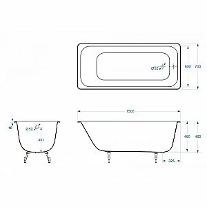Ванна чугунная Delice Aurora Elite DLR230603R-AS 150х70 белая купить в интернет-магазине Sanbest