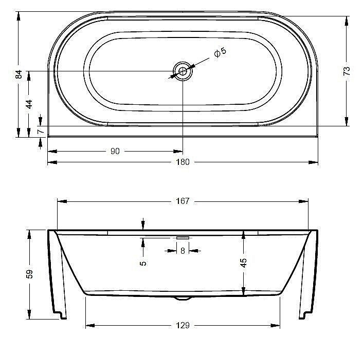 Акриловая ванна Riho Desire Wall Mounted 180x84 B089001105 белая матовая купить в интернет-магазине Sanbest