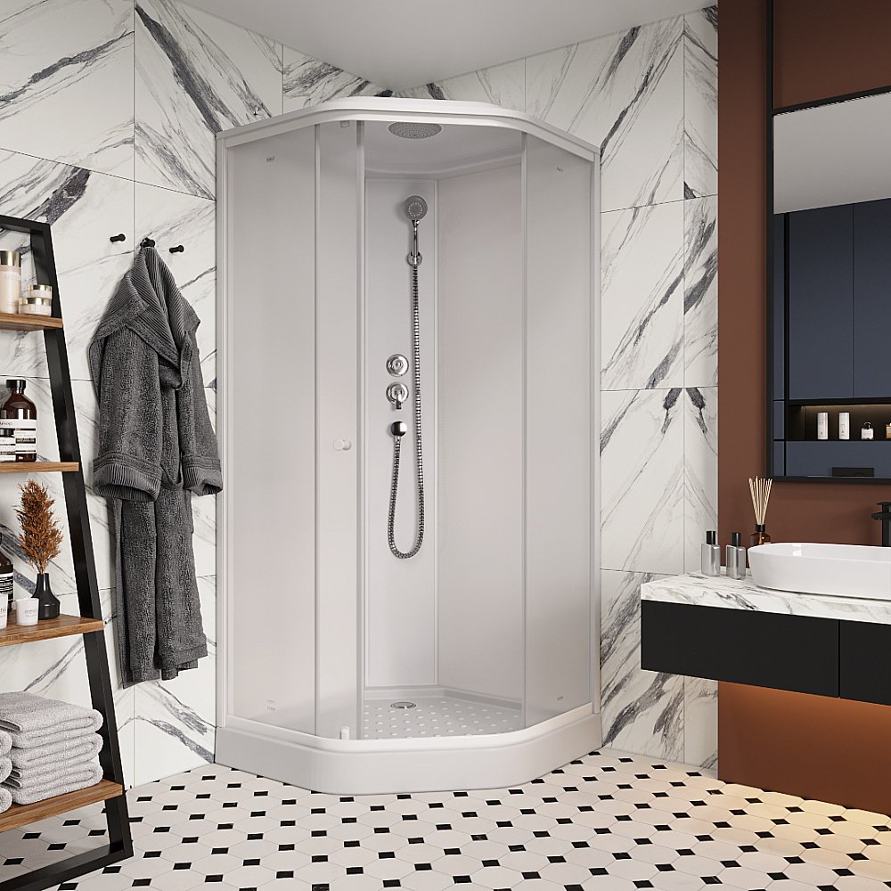 Душевая кабина Parly Penta P911F, белая, 90x90x215см, матовый профиль купить в интернет-магазине Sanbest