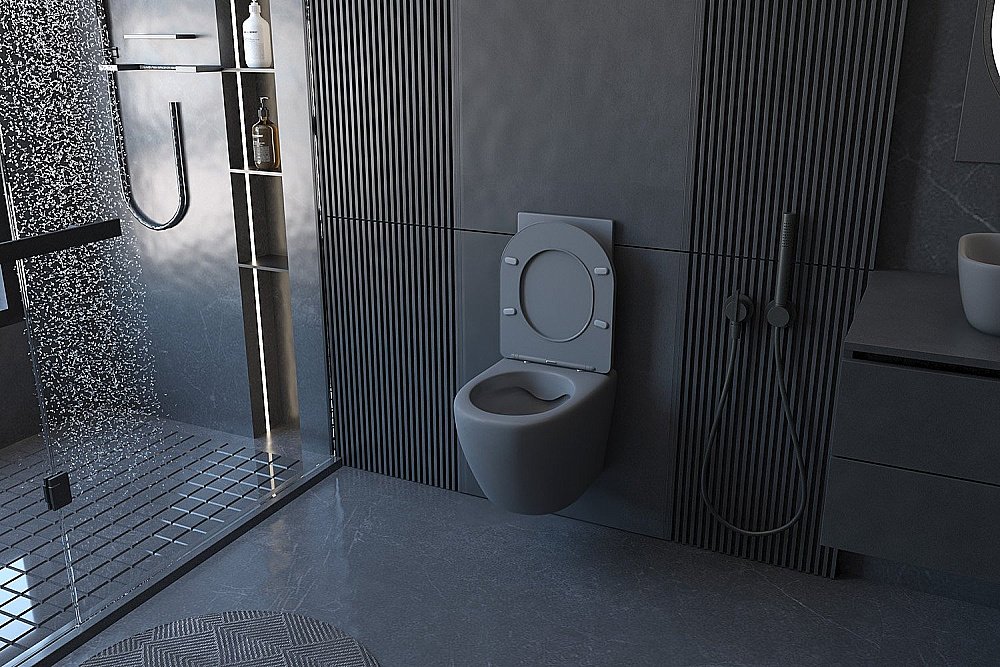 Унитаз подвесной ABBER BEQUEM AC1101MG с крышкой микролифт, безободковый, серый матовый купить в интернет-магазине Sanbest