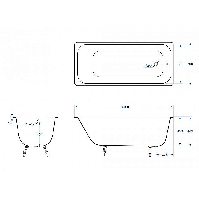Ванна чугунная Delice Aurora Elite DLR230617-AS 140х70 белая купить в интернет-магазине Sanbest