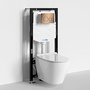 Унитаз подвесной WasserKRAFT Berkel 10TLT.010.ME.RG02.H002 безободковый, с инсталляцией Aller 10, с крышкой микролифт, белый/кнопка розовое золото купить в интернет-магазине Sanbest