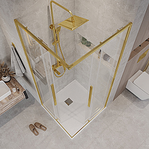 Душевой уголок Grossman Galaxy 90х90 300.K33.01.9090.32.00 стекло прозрачное/профиль золото брашированное купить в интернет-магазине Sanbest