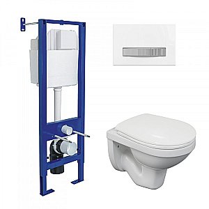 Унитаз подвесной BERGES Gamma 043334 с инсталляцей ATOM Line, кнопка белая/хром глянец, с крышкой микролифт купить в интернет-магазине Sanbest