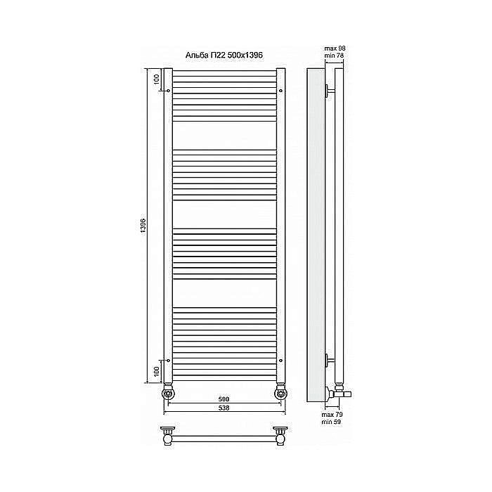Полотенцесушитель водяной Terminus Альба П22 500x1396 купить в интернет-магазине сантехники Sanbest