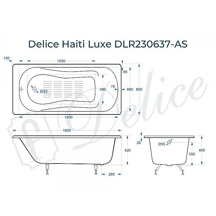 Ванна Delice Haiti Luxe Elite 160х80 DLR230636-AS 160х80 белая купить в интернет-магазине Sanbest