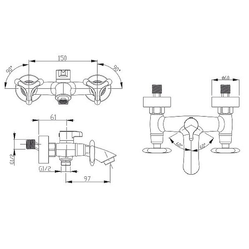 Смеситель для ванны Kaiser Trio 57022 купить в интернет-магазине сантехники Sanbest