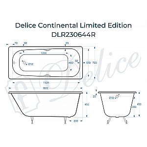 Ванна Delice Continental Limited Edition Elite DLR230644R 165х70 белая купить в интернет-магазине Sanbest