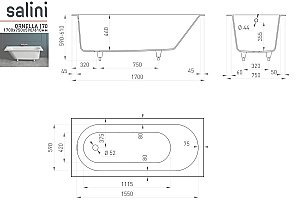 Ванна Salini ORNELLA S-Sense 170х75 102311GF RAL купить в интернет-магазине Sanbest